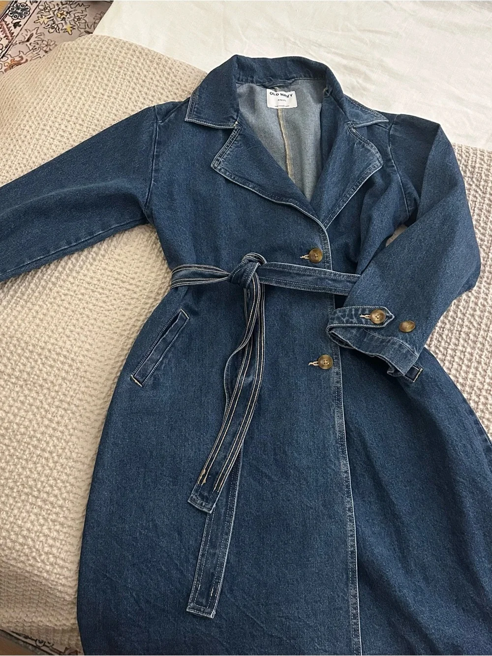 Like New Old Navy Tie-Belt Jean Trench Coat MP